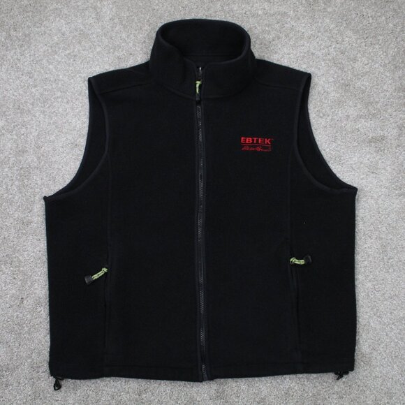 Eddie Bauer Ebtek Vest Adult Small Black Full Zip Sleeveless Fleece Jacket Coat - Picture 1 of 12
